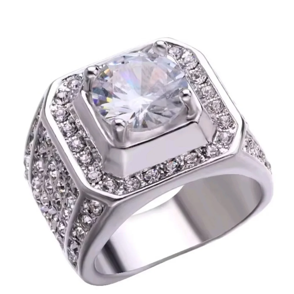 Silver Men's Intricate Diamond Ring with Halo Design Sz 12